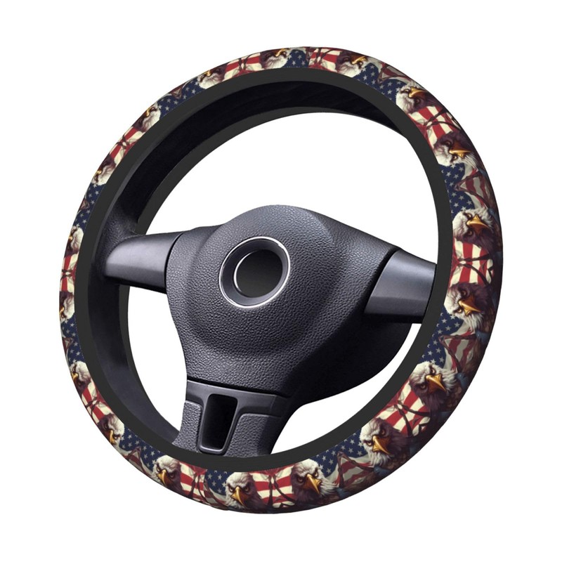 Yiohaha Bald Eagle with an American Steering Wheel Cover 15