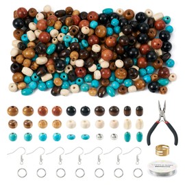 KISSITTY 362pcs Natural Wood Beads Synthetic Turquoise Beads DIY Gemstone Earring Making Kit Round Barrel Rice Wooden Spacer Beads with Earring Hooks Copper Wire for Women Men Jewelry