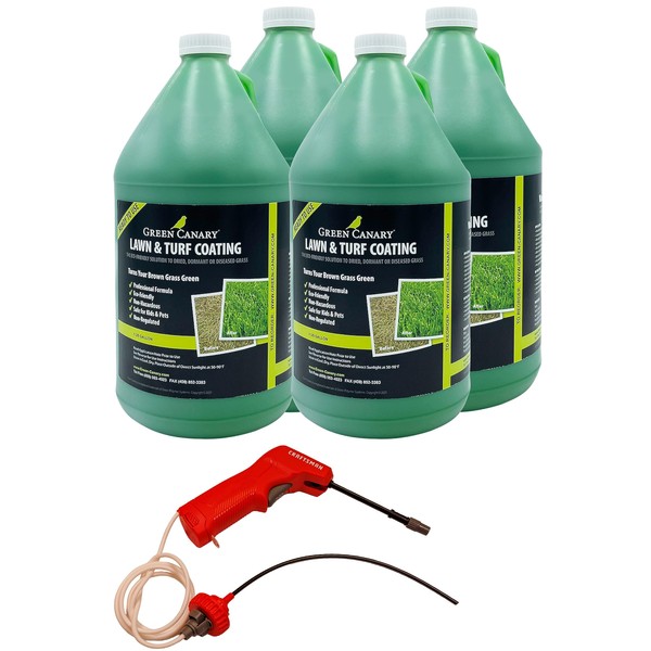 4 Gallons Green Canary Pre-Mixed Grass Colorant -Includes One Battery Powered Sprayer - Environmentally Safe, Natural Looking Turf, Green Grass Paint, Ready to Apply Grass Colorant, Made in USA