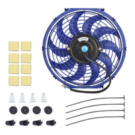Slim Electric Radiator Cooling Fan - 12 Inch, 12V 80W Motor, Blue, with Mounting Kit