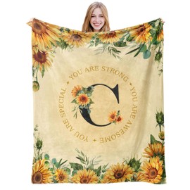 AICLIV Sunflower Floral Monogrammed Throw Blanket, 60" x 50", Yellow, Polyester, Flannel, Female, Adult, All Seasons, High Thermal Performance