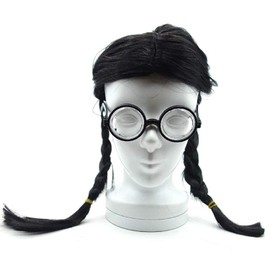 ST TS Majime Girls Student Pigtails Wig, Bottle Bottom, Glasses, 3 Ranchu High School Girls, Braid, Wig, Hair, Cosplay, Unisex