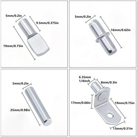 120Pcs Shelf Pins Kit,4 Styles Nickel Plated Shelf Support Pegs,Plated Shelf Pins Holders for Bookcase Kitchen Closet Shelf Shelves Furniture Cabinet，5mm (1/4 inch) cabinet shelf pegs