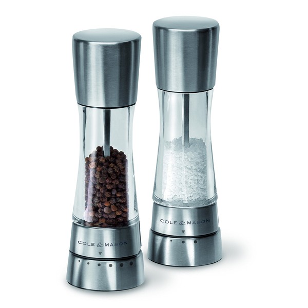 Cole and Mason Gourmet Precision Derwent Salt and Pepper Mill Gift Set - Manual grinders, 19 cm tall, in stainless steel and acrylic