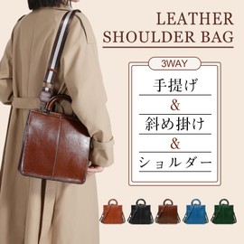 imeetu Women's Handbag, Genuine Leather, 3-Way Shoulder Bag, With Bottom Studs, Square, Formal, Oil Leather, Large Capacity, High Visibility, Casual, Stylish, Cross-Handheld, Commuting, Popular, blue