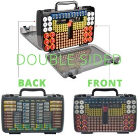 Aptbyte Battery Organizer Storage Holder Box Case with Tester- 269 Batteries Double-Sided Variety Pack, Holds AA AAA 4A C D Cell 9V 3V Lithium LR44 CR2 CR123 CR1632 18650 Button- Grey