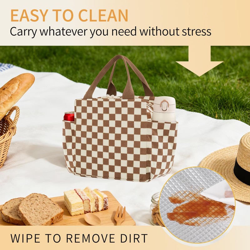 Lunch Box for Women Checkered,Cute Lunch Bag Insulated Adult,Leakproof Corduroy