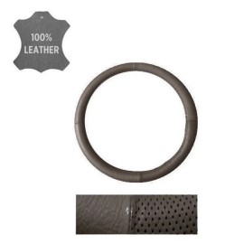 Y&S New Perforated Genuine Gray Leather Car Truck Steering Wheel Cover - Medium Size