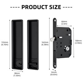 Pocket Door Lock Hardware with Pull, Recessed Handle Latch,Invisible Sliding Door Lock for Bedroom, Kitchen, Barn Door (Rectangular Black)
