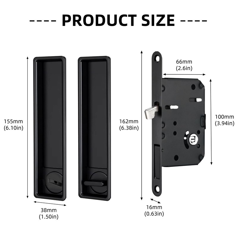 Pocket Door Lock Hardware with Pull, Recessed Handle Latch,Invisible Sliding