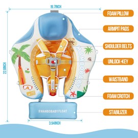 Lurui Baby Floats for Pool with Canopy Removable UPF 50+ UV Sun Protection Canopy Mambobaby Float Non Inflatable Upgrade Soft Waterproof Skin-Friendly Leather Material Infant Swim Float 3-24 Months