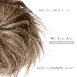 Tousled Updo Messy Bun Hair Piece Fluffy Scrunchy Updo Hair Pieces for Women Wavy Hair Bun Scrunchies Donut Hairpiece Synthetic Ponytail Chignons With Elastic Rubber Band Brown Bleach Blonde Mixed
