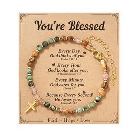 HGDEER Christian Gifts for Women Cross Bracelet Gold Birthday Religious Catholic Baptism Jesus Faith Inspirational Jewelry, Prayer Beaded Spiritual Biblical Blessing Encouragement Present Her Unique