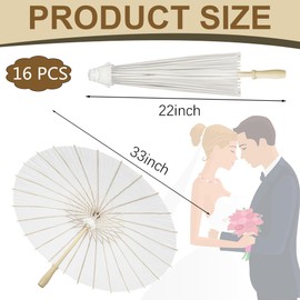 Kvittra 33 Inch White Paper Umbrellas (16 Pack) – Handmade Chinese Japanese Parasols for Wedding Decor, Party Favors, DIY Crafts, Bridal Shower, Photo Props, Asian-Themed Events
