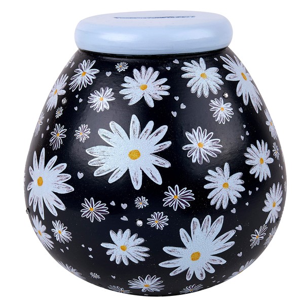 Pot Of Dreams Box | Daisy Pod Money Pot | Break to Open Piggy Bank | Blooming Saving Jar for Home or Office Décor | Functional Gift for Adults & Kids | Ceramic | Dark Blue, Multi, One Size