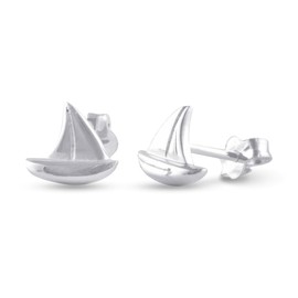 925 Sterling Silver Ladies Nautical Sailboat Stud Earrings Sail Boat Studs - Gifts for Women Mothers Wife 0.31in