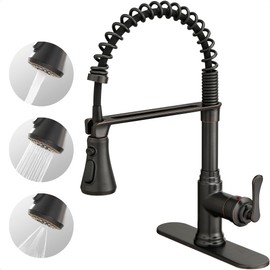 HOIGY Oil Rubbed Bronze Kitchen Faucet with Pull Down Sprayer, 3-Function Kitchen Faucets 3 Hole or 1 Hole Stainless Steel Single Handle Kitchen Sink Faucet 360 Degree Swivel with Deck Plate Farmhouse