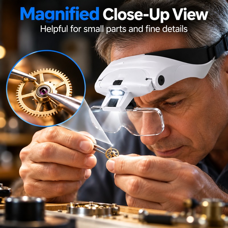 Hand-Free LED Headband Magnifier for Detail Work – 5-Lens Adjustable