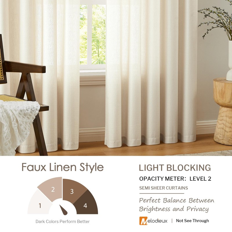 Melodieux 2 Panel Voile Sheer Curtains - Semi Sheer Privacy