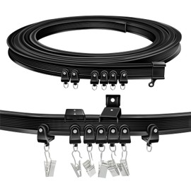 TOKPLNU Ceiling Curtain Track Curved Curtain Rail Wall Mount Flexible Bendable Curtain Track 20 Ft Black Sliding Track System Set for Bay Window, Room Divider