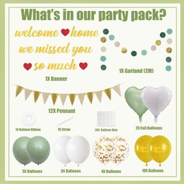 Welcome Home Decoration Green Gold - Welcome Home Decoration with Colourful Balloons Bunting and We Missed You Garland, Warm Welcome Decor for Family Party Baby Shower
