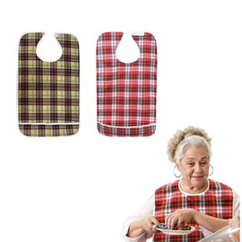 FUNSPIREN 2Pcs Adult Bibs for Elderly, Men, Women,Reusable Waterproof Mealtime Clothing Protector with Crumb Catcher