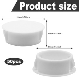 Auvotuis 50Pcs White Plastic Hole Plugs, 5/8Inch (16mm) Round Flush Mount Hole Plug Panel Plug Snap for Table, Chair, Furniture