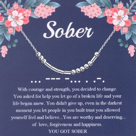 Lywjyb Birdgot Morse Code Bracelet Sober Gift Sobriety Jewelry Sobriety Gift for Women Men (sober morse necklace)