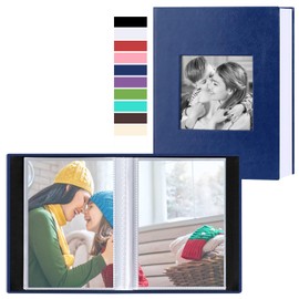 Benjia Small Photo Album 6x4 2 Packs, Each Pack Holds 50 Pockets, Slip In Mini Leather Top Loading Photo Albums Holds Portrait Only 10x15cm Picture Blue