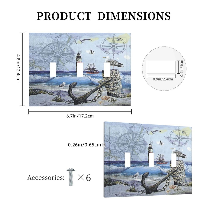 Spshian Light Switch Cover Sea Ocean Sand Coast Compass Ship