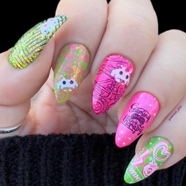 Maniology Game Over Press Start Nail Stamping Plate, Gamer Girl Stamp Plates, Retro Console Video Games Manicure Designs, Level Up Your Nails Gaming Theme Patterns