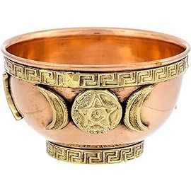 Triple Moon Copper Offering Bowl 3" Diameter, Great for Altar use, Ritual use, Incense Burner, smudging Bowl, Decoration Bowl, offering Bowl - Xtrendy