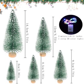 Mini Christmas Tree, Pack of 5 Artificial Christmas Trees, Green Mini Christmas Tree, Christmas Tree Decoration, Small, LED Artificial Pine Tree with Wooden Base, Snow Effect, Christmas Party, Crafts