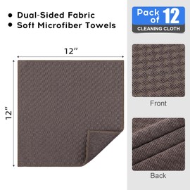 Kitinjoy Microfiber Cleaning Cloth, 12 Pack Soft and No Lint Microfiber Towels Cleaning Supplies, Absorbent Fast Drying Cleaning Rags for Housekeeping, Kitchen, Window, 12 x12 Inches, Brown