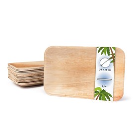 onlyleaf Palmware - High-Quality Palm Leaf Tableware, Pack of 25 Palm Leaf Plates, Rectangular, 24 x 15 cm, Organic Disposable Tableware, Biodegradable Party Tableware, Disposable Tableware
