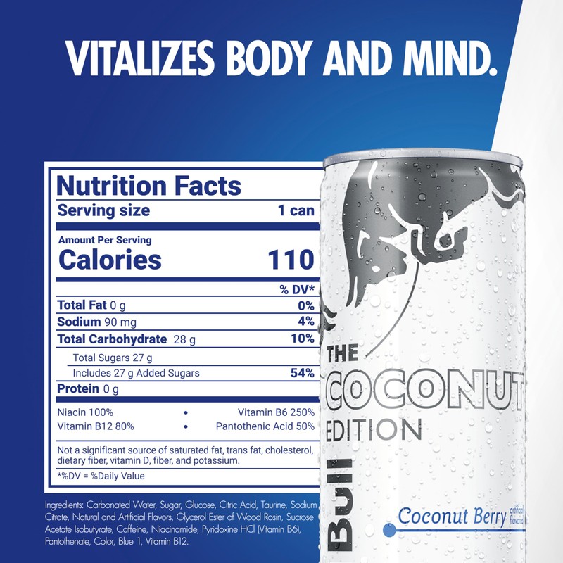 Red Bull Coconut Edition Energy Drink, Coconut Berry, with 80mg