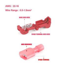 Aiqeer 100 Pieces (50 Pairs) Red T-Tap Electrical Connector Set, T-Tap Wire Connector, T Branch Connector, Quick Connector and Fully Insulated Flat Connector Kit