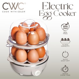 COOK WITH COLOR 350W Electric Double Layer Egg Cooker - Egg Boiler for Hard Boiled, Soft Boiled, and Omelettes, 6.1x6.1x8.7, Sand