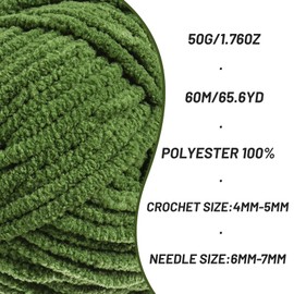 Fluffy Velvet Yarn for Crocheting，Baby Blanket Yarn for Crocheting Soft，50g(65.6yds) Amigurumi Yarn，Plush Chenille Crochet Yarn ，Puzzle Yarn for Crochet Craft (Pine Green)