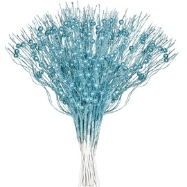Gomat 24 Pack Christmas Glitter Berries Stems, 16.5 Inch Champagne Artificial Christmas Picks for Christmas Tree Ornaments, DIY Xmas Wreath, Crafts, Holiday and Home Decor (Blue)