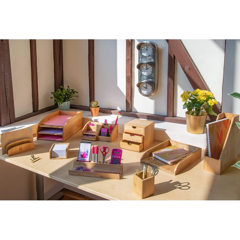 OSCO Bamboo Desk Organiser | 6 Compartments | 1 Drawer