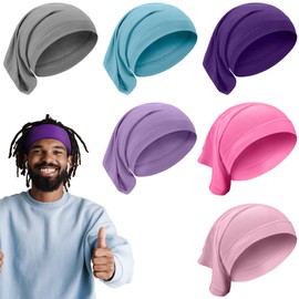 SATINIOR 6 Pcs Spandex Dreadlock Cap Dreadlock Tube Bands Unisex Men Women Elastic Hair Dreads Head Wraps Headbands for Dreads Accessories, 6 Colors(Plain Color)