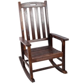 Oversized Wooden Rocking Chair for Porch & Patio 330lbs Capacity Wood Rocker with Wide Seat High Backrest & Armrests Outdoor Indoor Chair for Garden, Balcony, Living Room, Brown