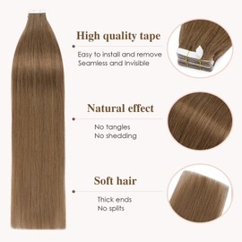 TESS Tape Extensions Real Hair, 35 cm, Blonde Tape Hair Extensions, 20 Pieces, Straight White Blonde Remy Tape-In Hair Extensions for Hair Thickening (20 Pieces - 20 g)