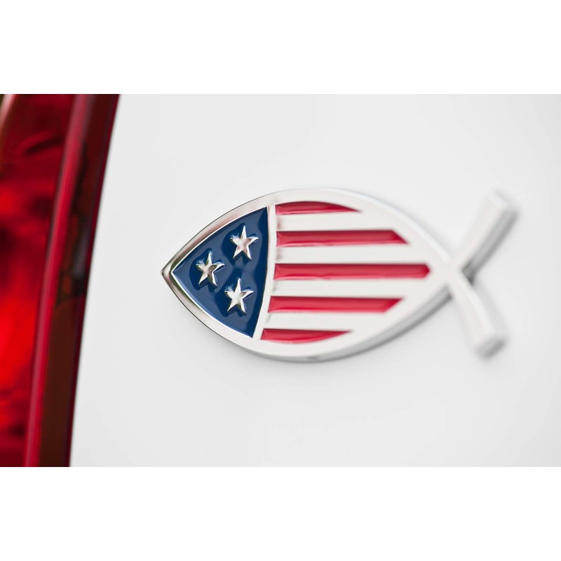 Christian Fish USA Flag Car Emblem - Made in USA