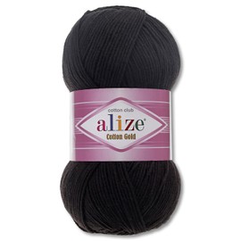 Alize 100 g Cotton Gold Premium Wool in 59 Colours, Summer Wool, Yarn, Knitting, Amigurumi (60 | Black)