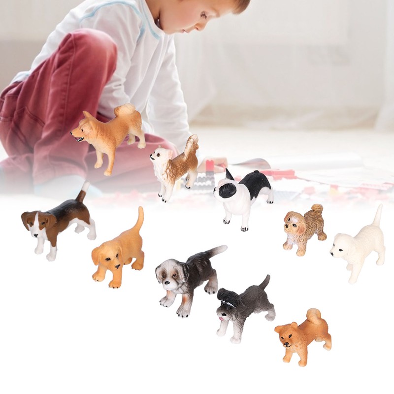 10PCS Mini Dog Figurines Toy Set Hand Painted Plastic Simulation