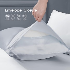 SILKTALE 100% Mulberry Silk Pillowcase Without Zipper,Both Sides Pure Silk Breathable Pillow Case for Hair and Skin,19 Momme Grade 6A,1pc,Light Blue,Queen Size 20x30 Inches