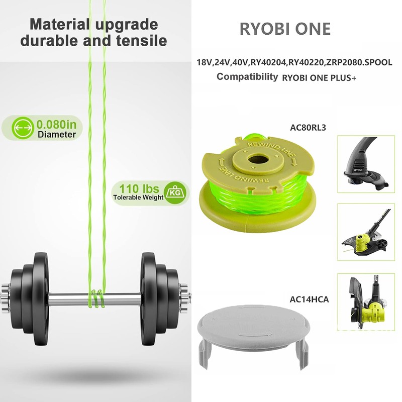 Replacement Trimmer String Set for Ryobi One Plus+, AC80RL3 Twisted