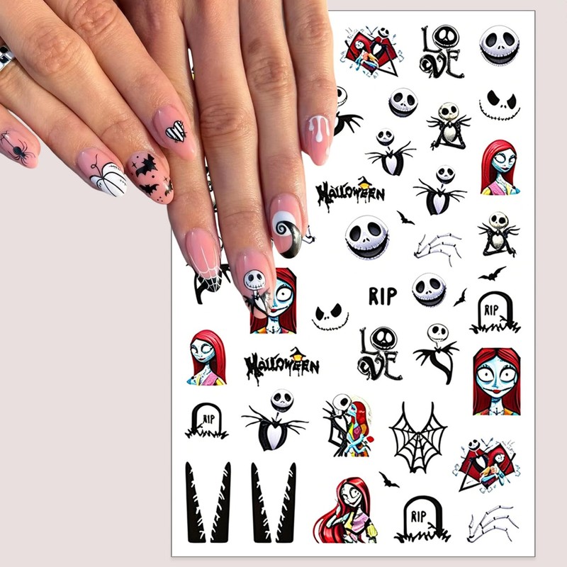 Mtruil 3 Sheet Halloween Nail Stickers Skeleton Spider Web Nails